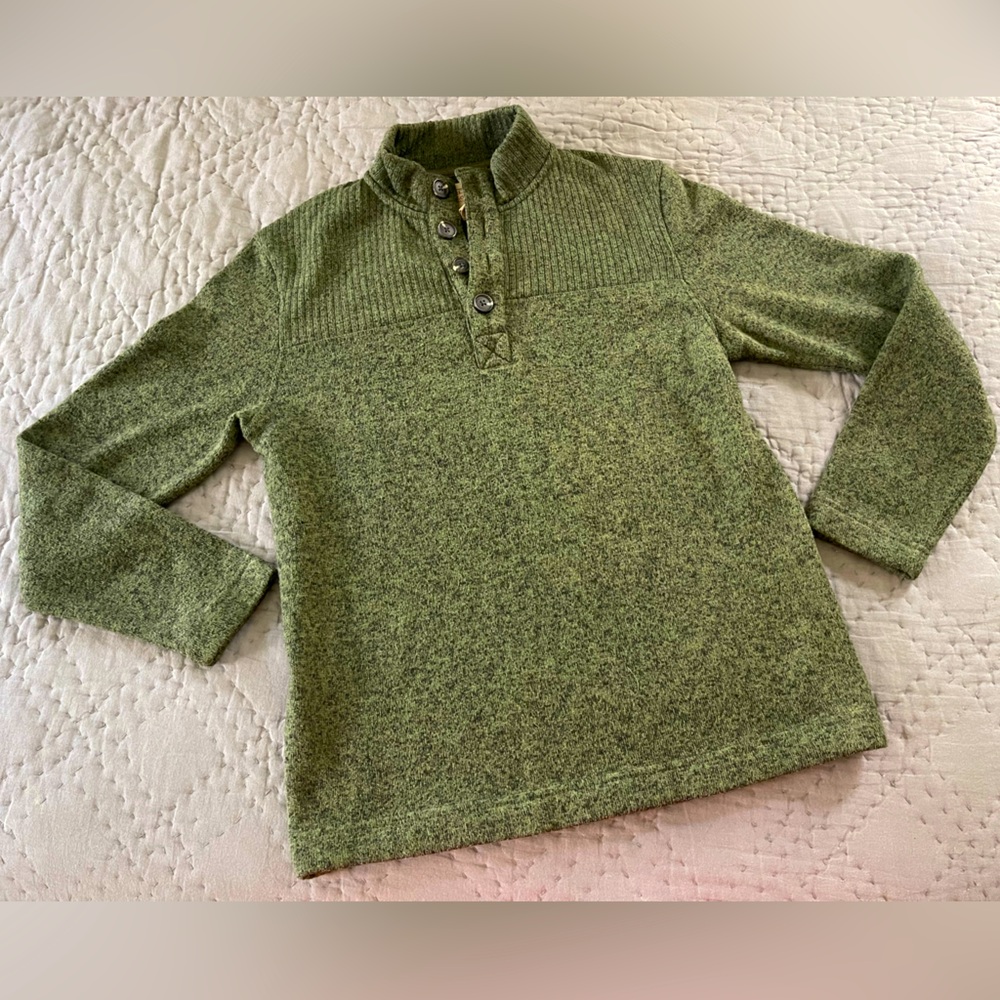 Telluride Clothing Company men’s 1/4 button neck olive green sweater soft medium